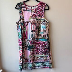 Anthropologie Pink and Green Patterned Mini Dress